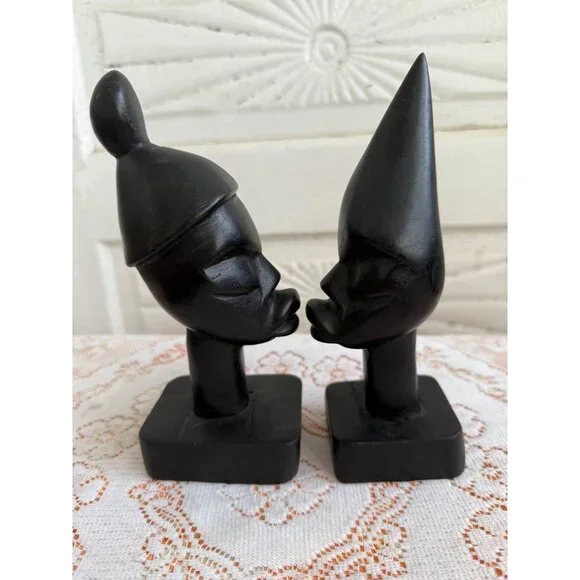 Vintage MCM Pair of Carved Ebony wood African Busts - Picture 8 of 9